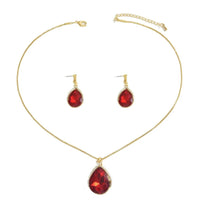 18K Gold-Plated Rhinestone Teardrop Necklace and Earrings Jewelry Set - Store 42