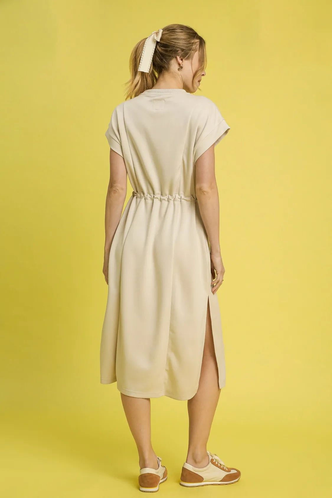 Umgee Midi Tee Dress With Side Slit & Self-Tie Belt - Short Sleeve Casual Elegance