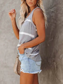 Trendy Full-Size Plus Size Striped Round Neck Tank Top - Slightly Stretchy Polyester Blend - Store 42