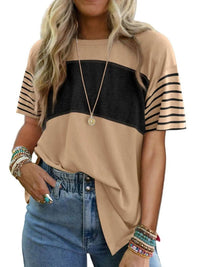 Stylish Color Block Striped Sleeve Casual T-Shirt for Everyday Comfort and Versatility - Store 42