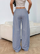 Drawstring Striped Wide Leg Pants