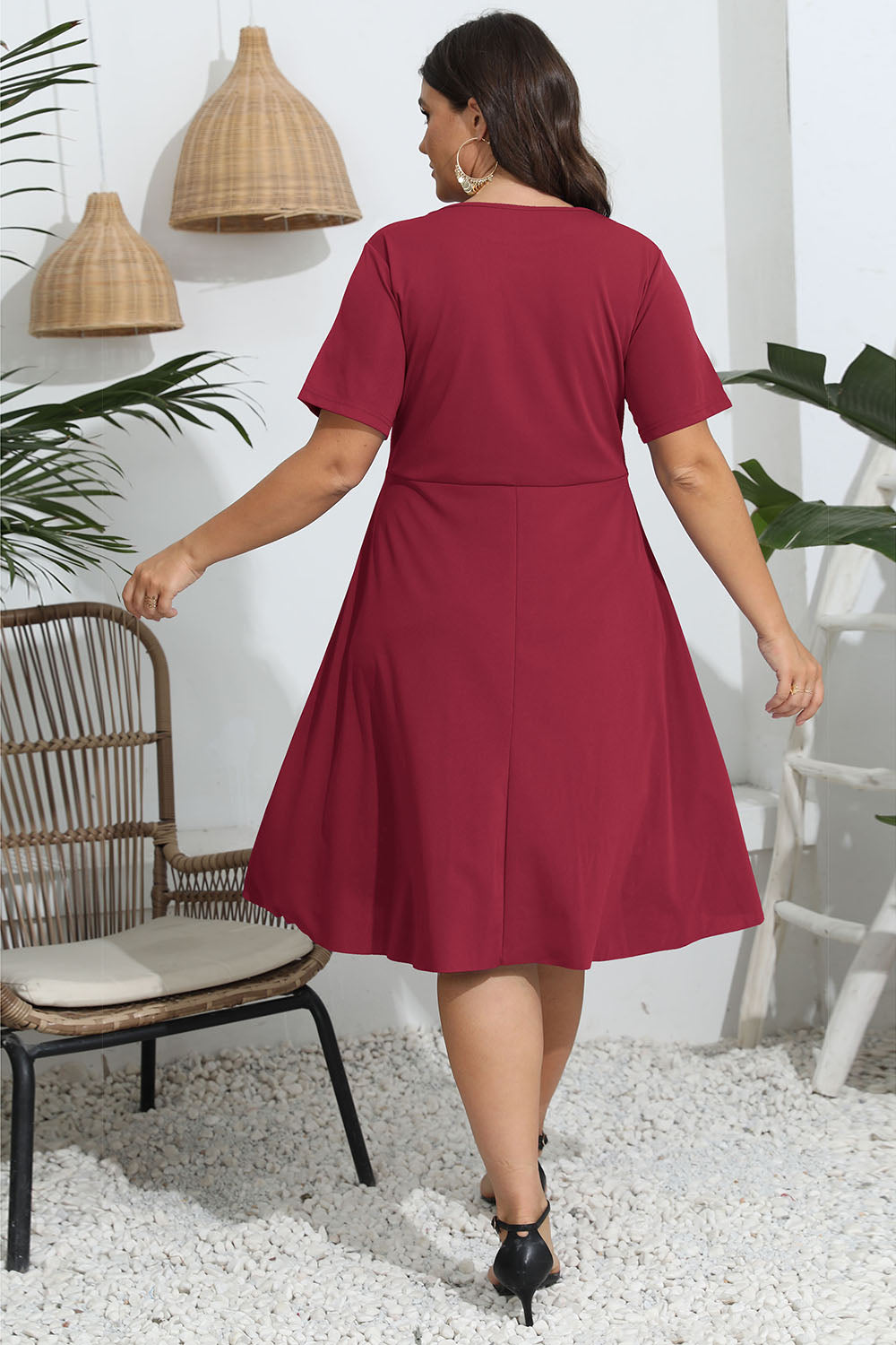 Plus Size Sheer Openwork Dress with Round Neck and Slight Stretch, Imported from Trendsi