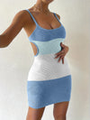 Color Block Scoop Neck Cover Up Dress Light Blue