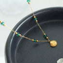 18K Gold-Plated Titanium Steel Crystal Bead Pendant Necklace