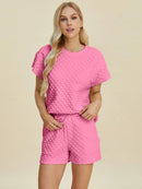 Double Take Full Size Texture T-Shirt and Shorts Set