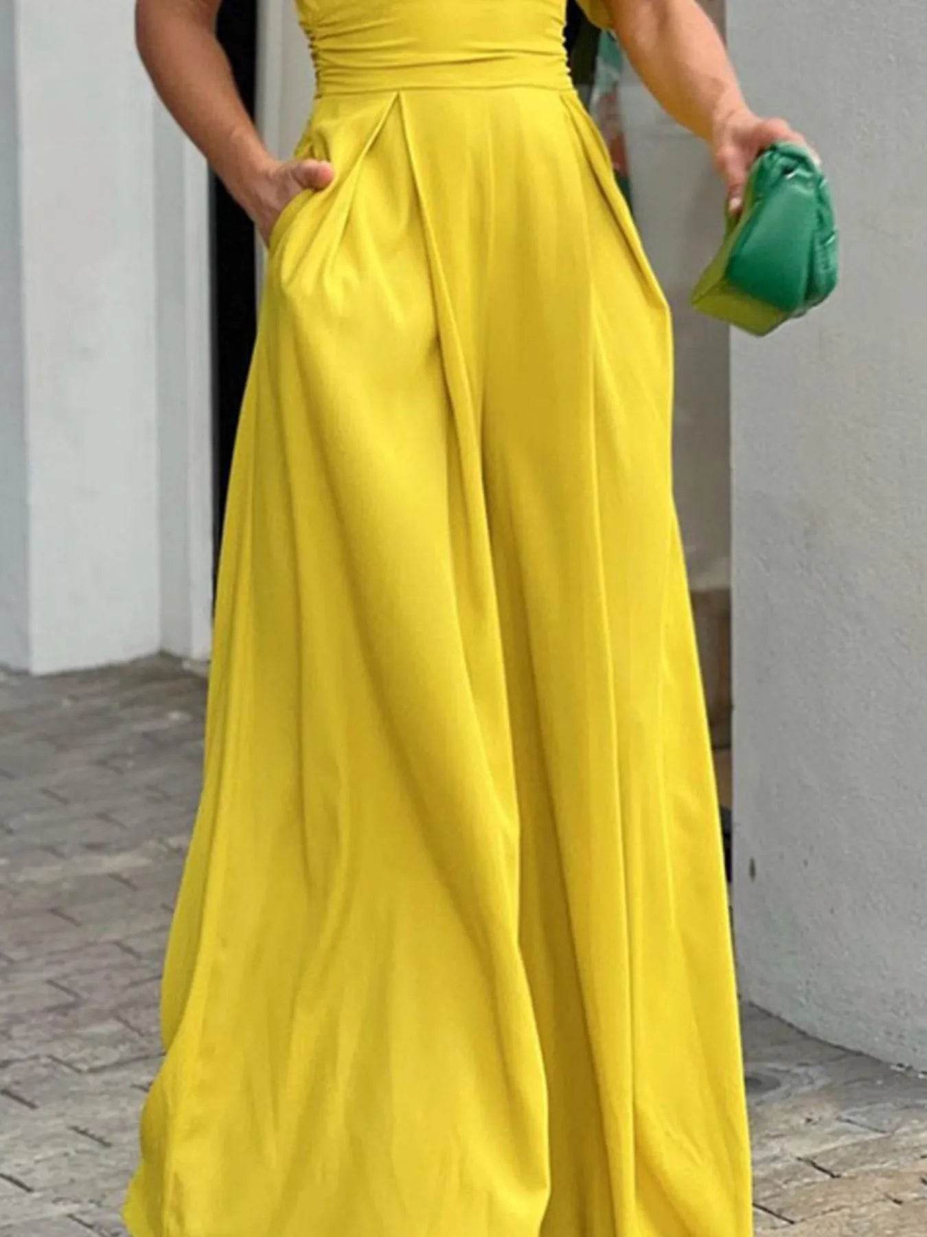 Full Size Cutout V-Neck Puff Sleeve Jumpsuit Plus Size - Store 42