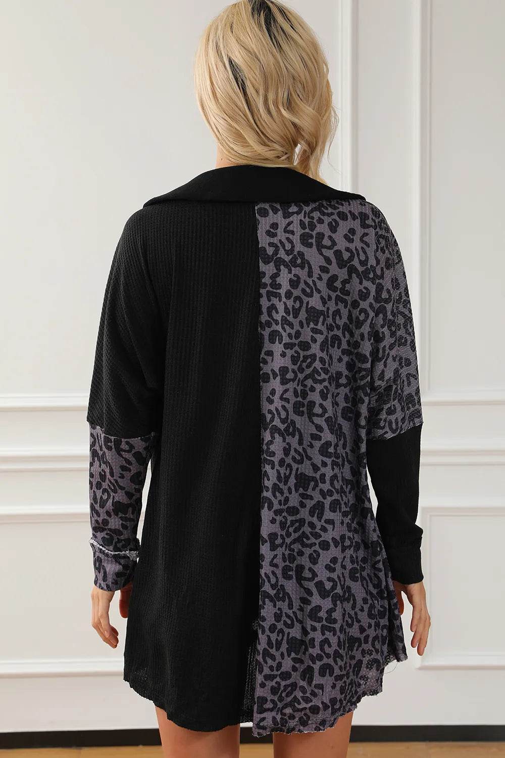 Elegant Half Button Leopard Print Blouse with Collared Neck, 100% Polyester, Machine Washable