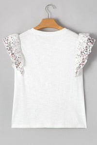 Floral Lace Eyelet Patched Butterfly Sleeve Blouse