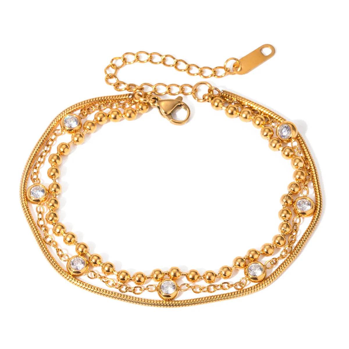 18K Gold-Plated Layered Bracelet with Sparkling Zircon Accents - Adjustable & Elegant Jewelry