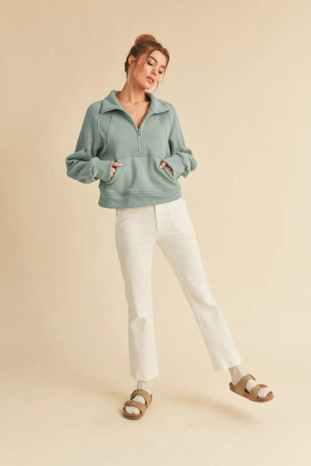 Aemi + Co Half Zip Raglan Sleeve Sweatshirt with Kangaroo Pocket