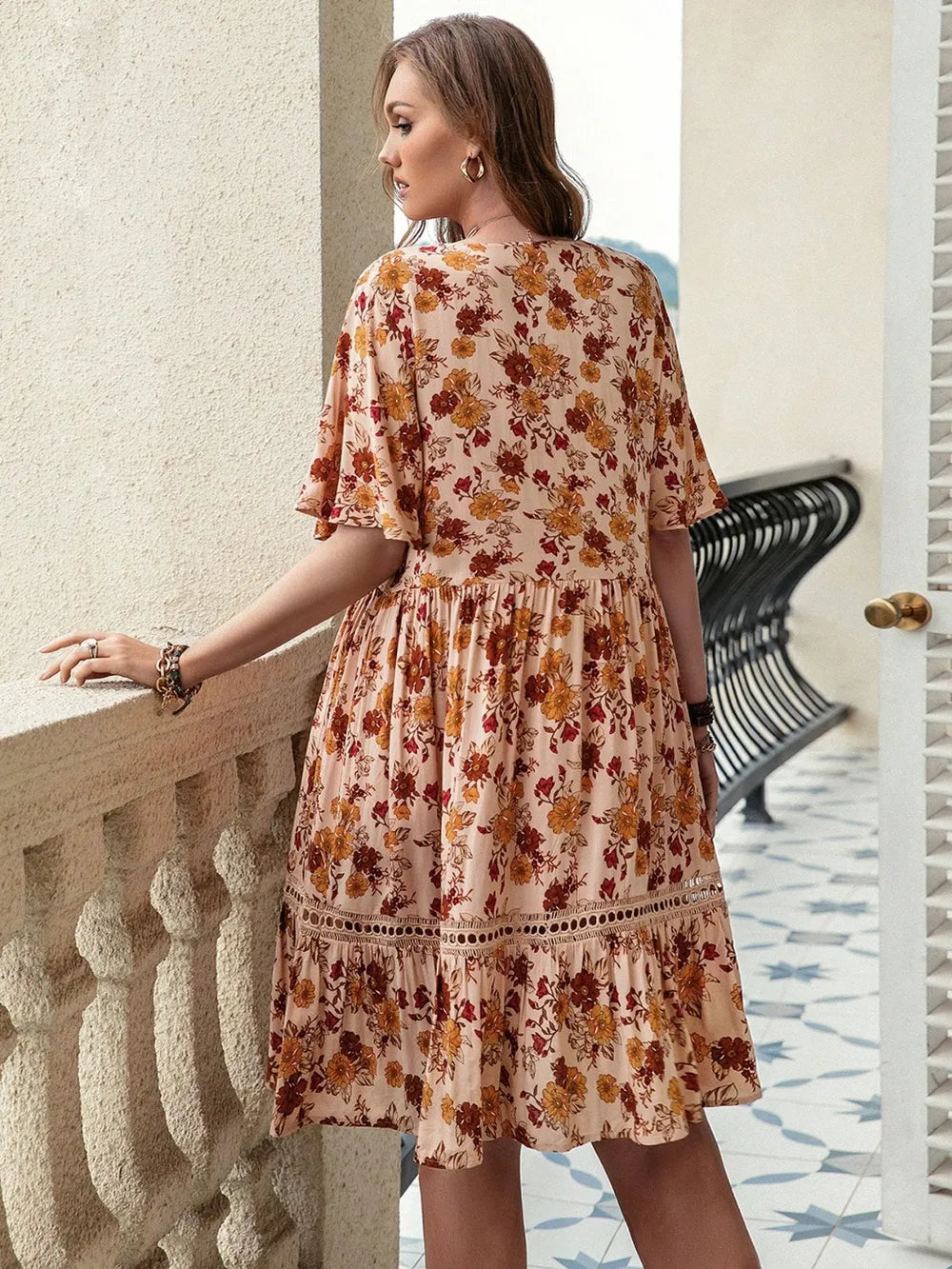 Plus Size Floral Crochet Flutter Sleeve Dress in Opaque 100% Viscose - Perfect for Every Occasion