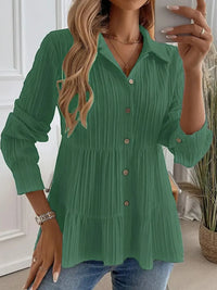 Striped Button-Down Tiered Shirt Dark Green