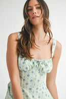 MABLE Floral Print Bustier Back Lace Up Midi Dress