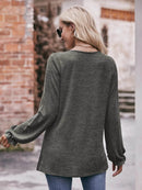 Slightly Stretchy Ruched Round Neck Long Sleeve T-Shirt - Casual Everyday Essential - Store 42
