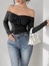 Perfee Ruched Flower Off-Shoulder Long Sleeve Bodysuit - Store 42