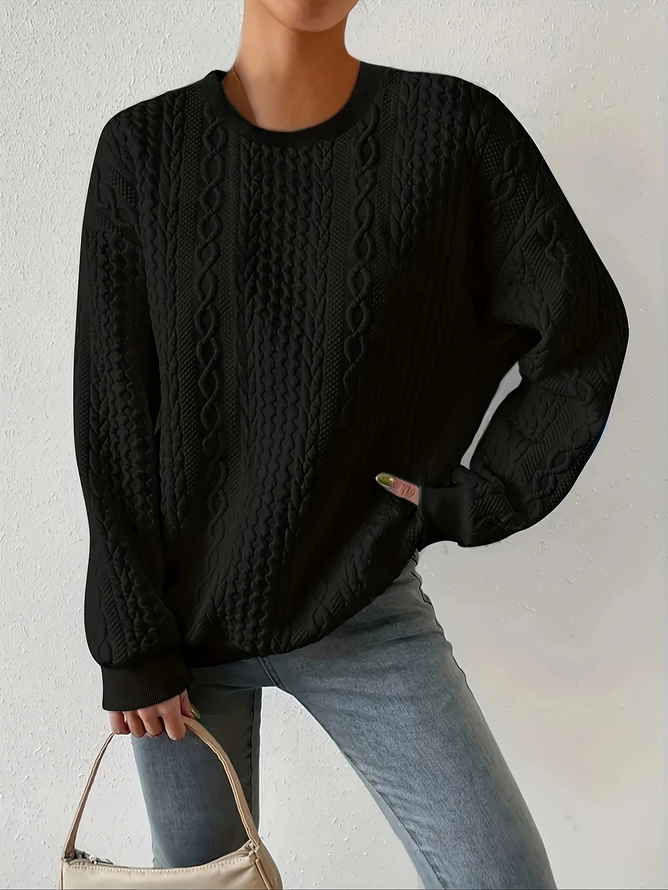 Trendsi Oversized Round Neck Long Sleeve Sweatshirt in Polyester/Spandex Blend - Machine Washable
