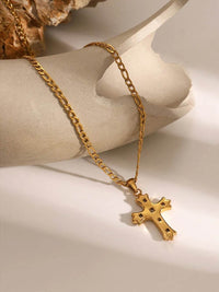 18K Gold-Plated Stainless Steel Zircon Cross Pendant Necklace - Elegant Christian Jewelry - Store 42