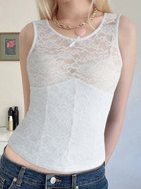 Devine Lace Round Neck Tank White