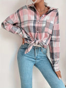 Plaid Button Up Long Sleeve Shirt Pink