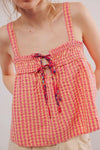 Tied Front Textured Square Neck Cami Coral