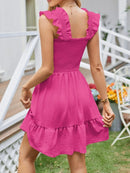 Smocked Square Neck Wide Strap Dress