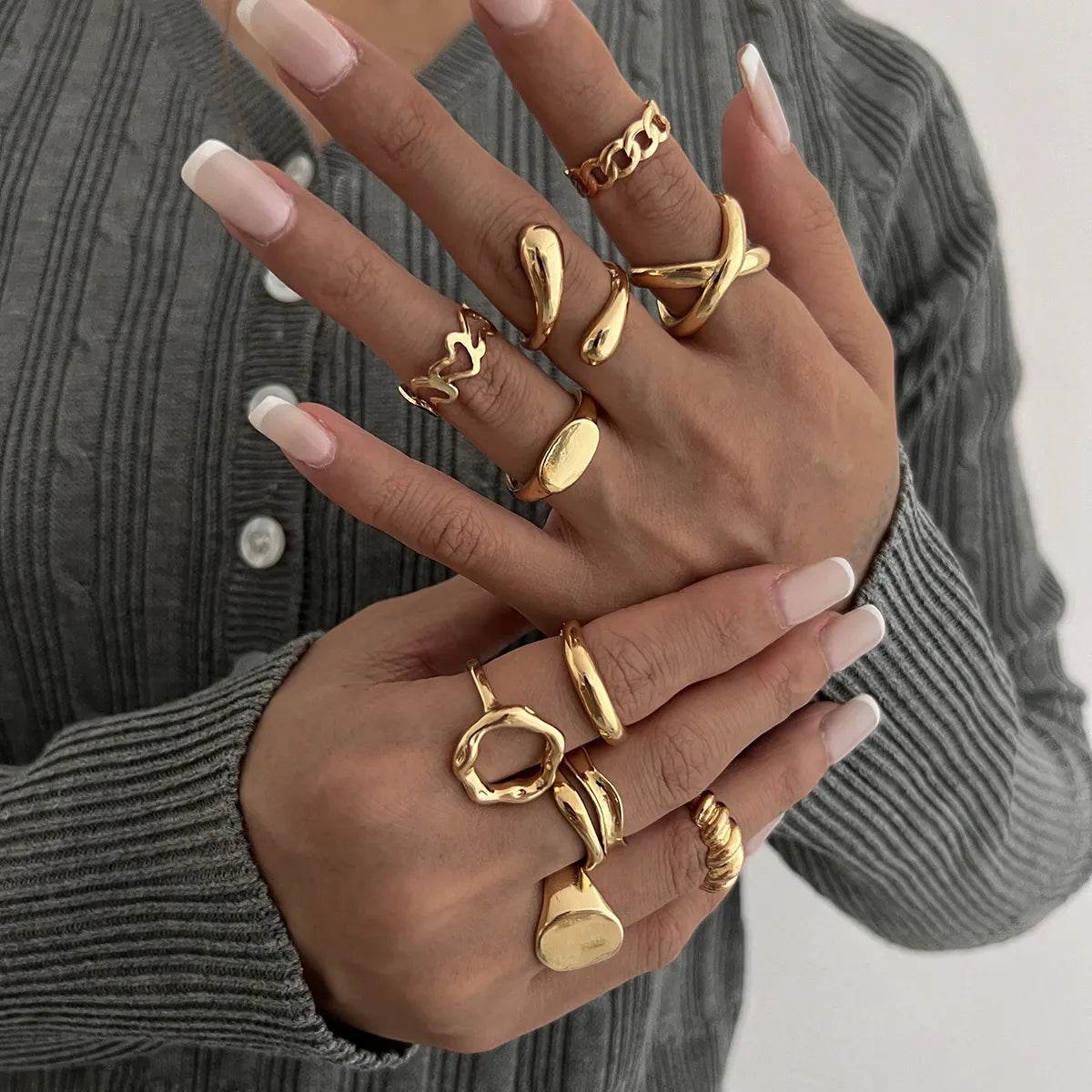 10-Piece 18K Gold-Plated Alloy Geometric Ring Set for Stylish Accessories - Store 42