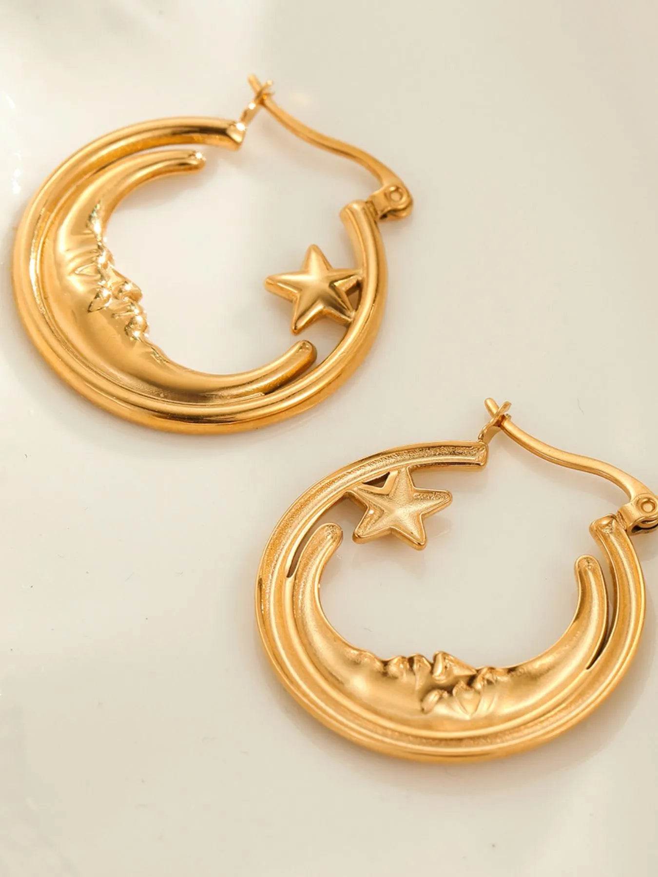 18K Gold-Plated Crescent Moon and Star Hoop Earrings for a Celestial Touch - Store 42