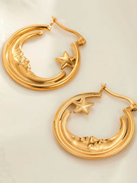 18K Gold-Plated Crescent Moon and Star Hoop Earrings for a Celestial Touch - Store 42