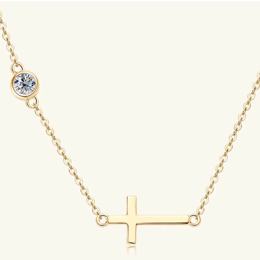 Elegant Cross Moissanite Necklace in 925 Sterling Silver with 18K Gold-Plating, 0.3 Ct - Store 42