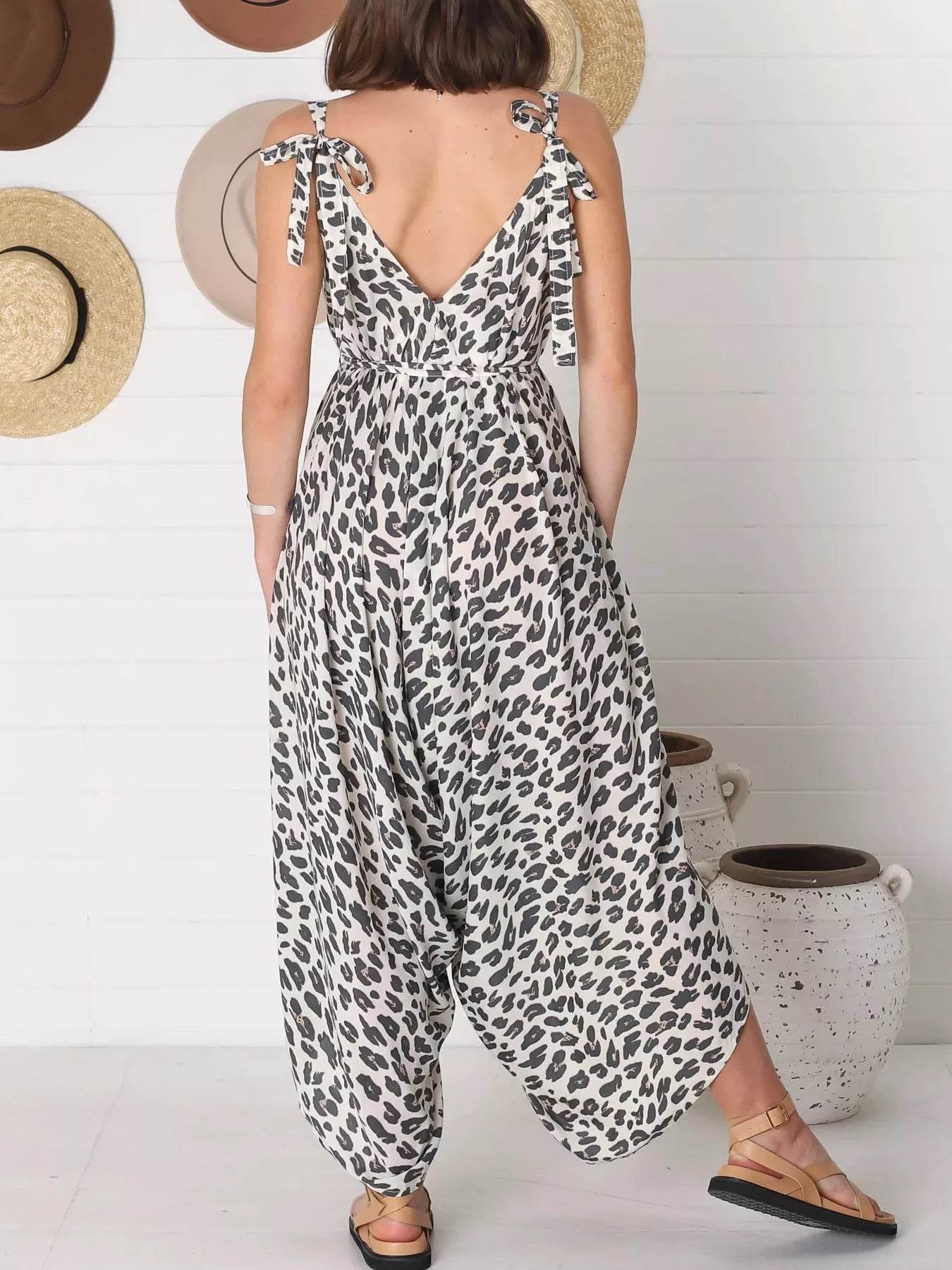 Full Size Leopard Print V-Neck Wide Leg Jumpsuit Plus Size - Store 42