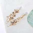 Elegant Alloy Flower Earrings with Synthetic Pearls - 9K Gold-Plated Fashion Jewelry - Store 42