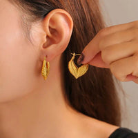 Elegant 18K Gold-Plated Titanium Steel Leaf Shape Earrings - Lightweight & Chic Design - Store 42