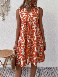 Full Size Printed Notched Sleeveless Mini Dress Plus Size - Store 42