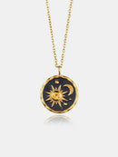 Alloy Inlaid Zircon Sun & Moon Necklace Gold One Size