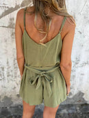 Full Size Button-Front Belted Cami Romper Plus Size - Store 42