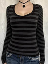 Sleek Striped Long Sleeve T-Shirt - Comfortable Stretchy Fabric with Contrast Design - Store 42