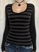 Sleek Striped Long Sleeve T-Shirt - Comfortable Stretchy Fabric with Contrast Design - Store 42