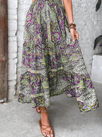 Trendy Plus Size V-Neck Midi Dress with Frill and Smocked Details, 100% Polyester - Store 42