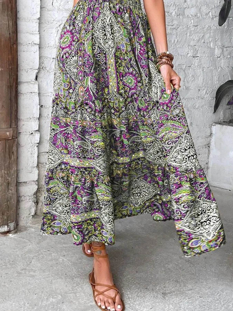 Trendy Plus Size V-Neck Midi Dress with Frill and Smocked Details, 100% Polyester
