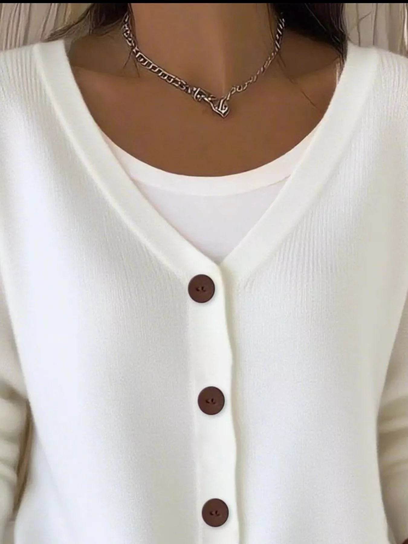 Full Size Plus Size Button-Front V-Neck Cardigan, Slightly Stretchy, 95% Acrylic Blend - Store 42