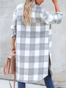 Oversized Plaid Button Up Longline Jacket