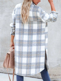 Oversized Plaid Button Up Longline Jacket