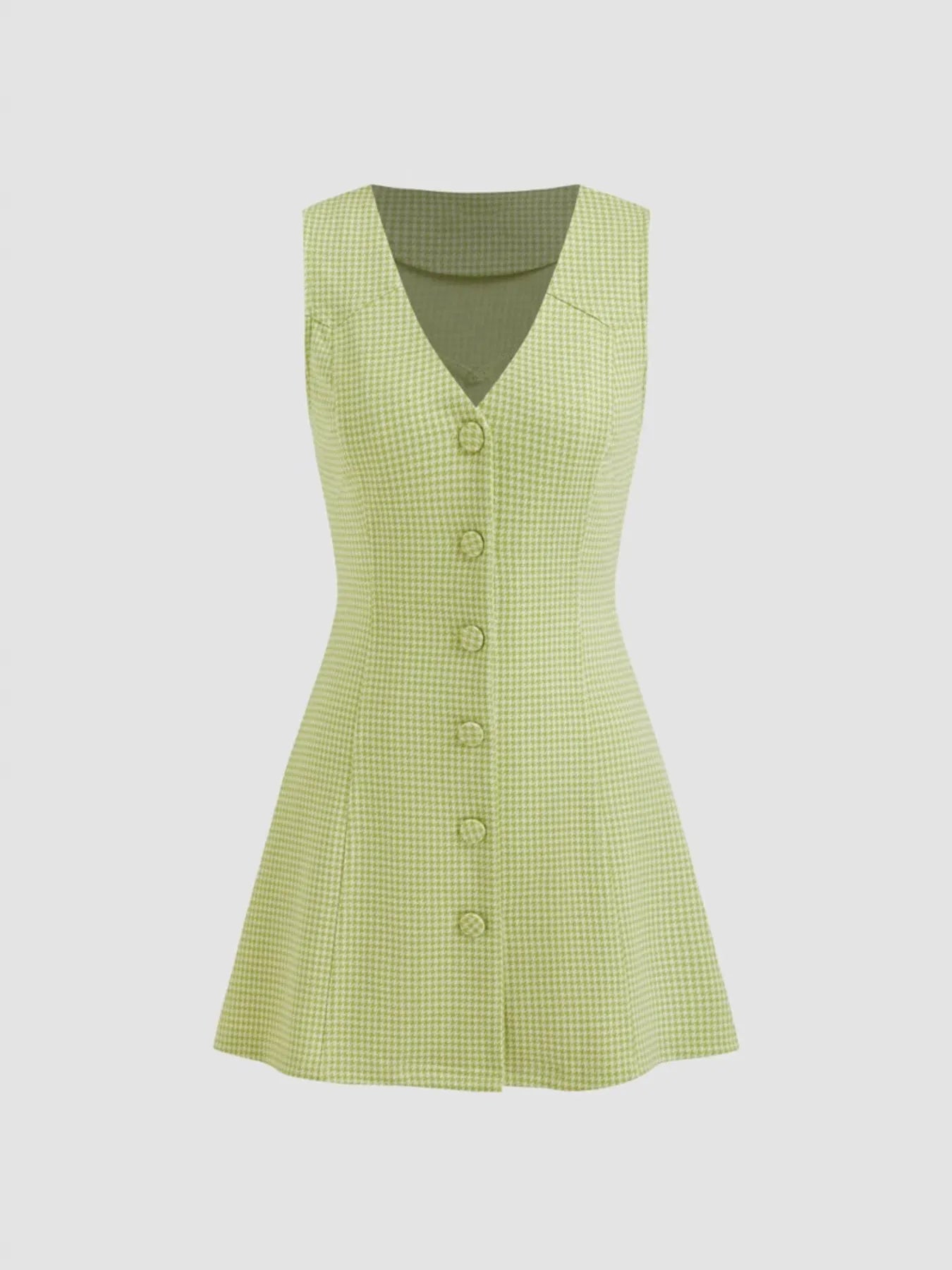 Gingham Button-Front A-Line Mini Dress with Unlined Design - 98% Polyester, No Stretch