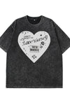 Heart Graphic Oversized Round Neck T-Shirt - Short Sleeve, 100% Polyester, Machine Washable - Store 42