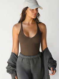 Ribbed V-Neck Halter Tank Top