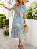 Floral Print Midi Dress with Tie Front