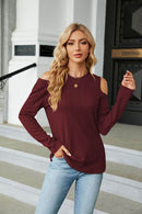 Trendsi Casual Cold-Shoulder Blouse with Long Sleeves and Round Neck - Solid Opaque Design - Store 42