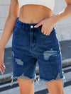 Distressed Raw Hem Denim Shorts Dark