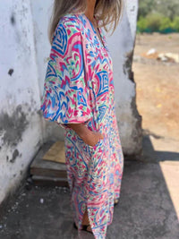 Full Size Printed V-Neck Dress with Pockets Plus Size - Store 42