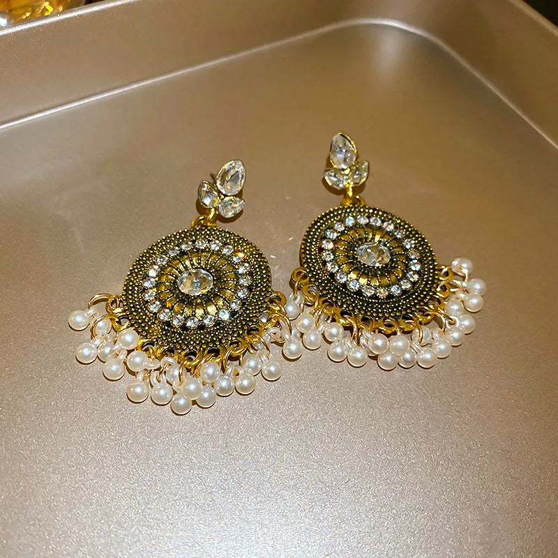 Stylish 2.3 In Rhinestone Alloy Bead Dangle Earrings - Lightweight and Elegant Fashion Accessory